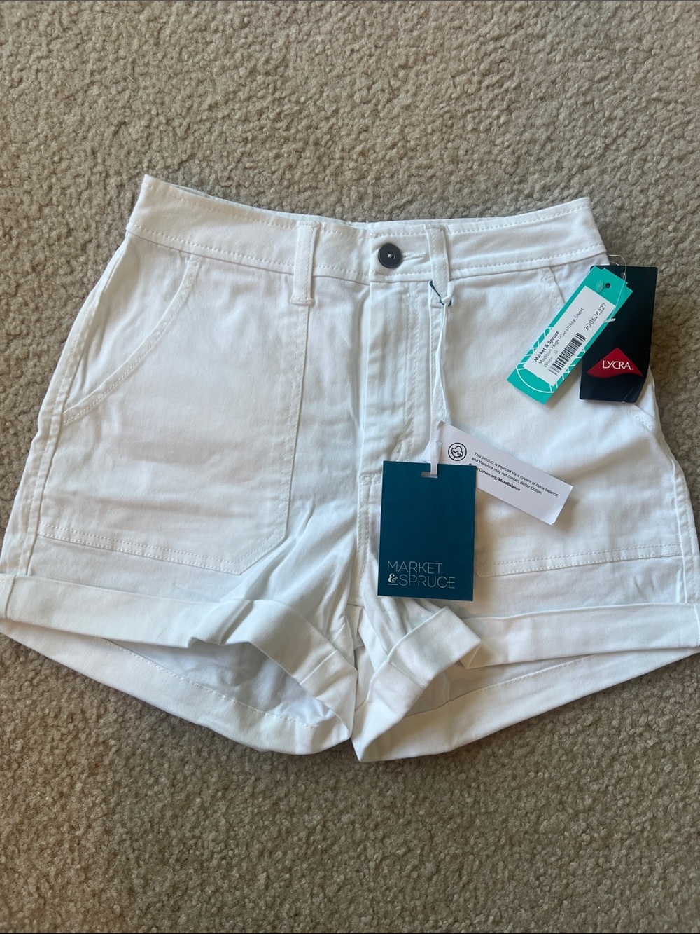 Market & Spruce White High-Rise Cuffed Utility Shorts